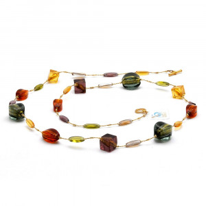 Lancette ambre - Collier Sautoir long ambre en veritable verre de murano de venise