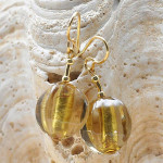 Boucles d'oreilles or gris vert en verre de murano