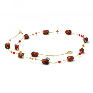 Collana lunga in vetro di murano ambra e rosso