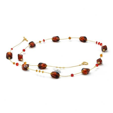 Long amber and red necklace murano glass