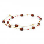 Collana lunga in vetro di murano ambra e rosso