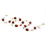 Long amber and red necklace murano glass