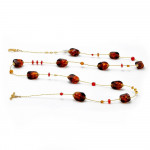 Collana lunga in vetro di murano ambra e rosso