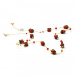 Collier long en verre de murano ambre et rouge