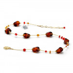 Sasso bicolore ambre et rouge - collier en verre de murano ambre et rouge