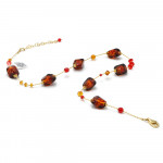 Collier en verre de murano ambre et rouge