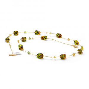 Sasso bicolore vert ambre long - sautoir collier long en verre de murano ambre et vert