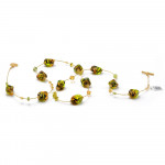 Amber and green long murano glass necklace 