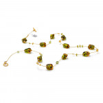 Amber and green long murano glass necklace 