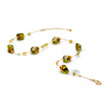 Sasso two tone groen amber - ketting in murano-glas oranje en groen