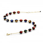 Gold murrina black beads millefiori necklace in real murano glass