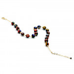 Collier or murrina noir perles millefiori en veritable verre de murano