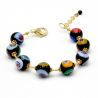 Bracelet or murrina noir perles millefiori en verre de murano