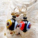 Boucles d'oreilles murrina noir verre de murano de venise