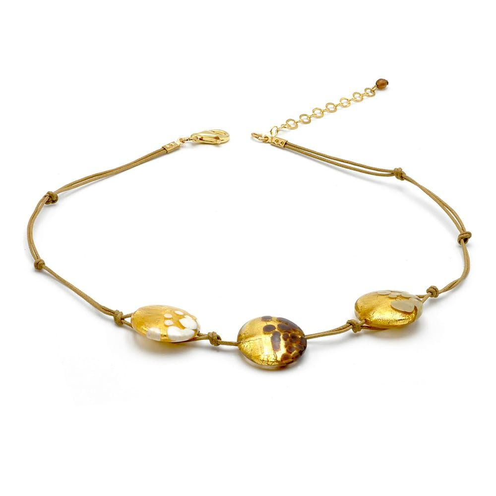 Sunset 3 oval gold beads and cord - 3 pellets gold necklace jewelry gold genuine murano glass