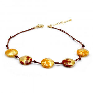 Sunset 5 oval gold beads and cord - 5 pellets gold necklace jewelry gold genuine murano glass