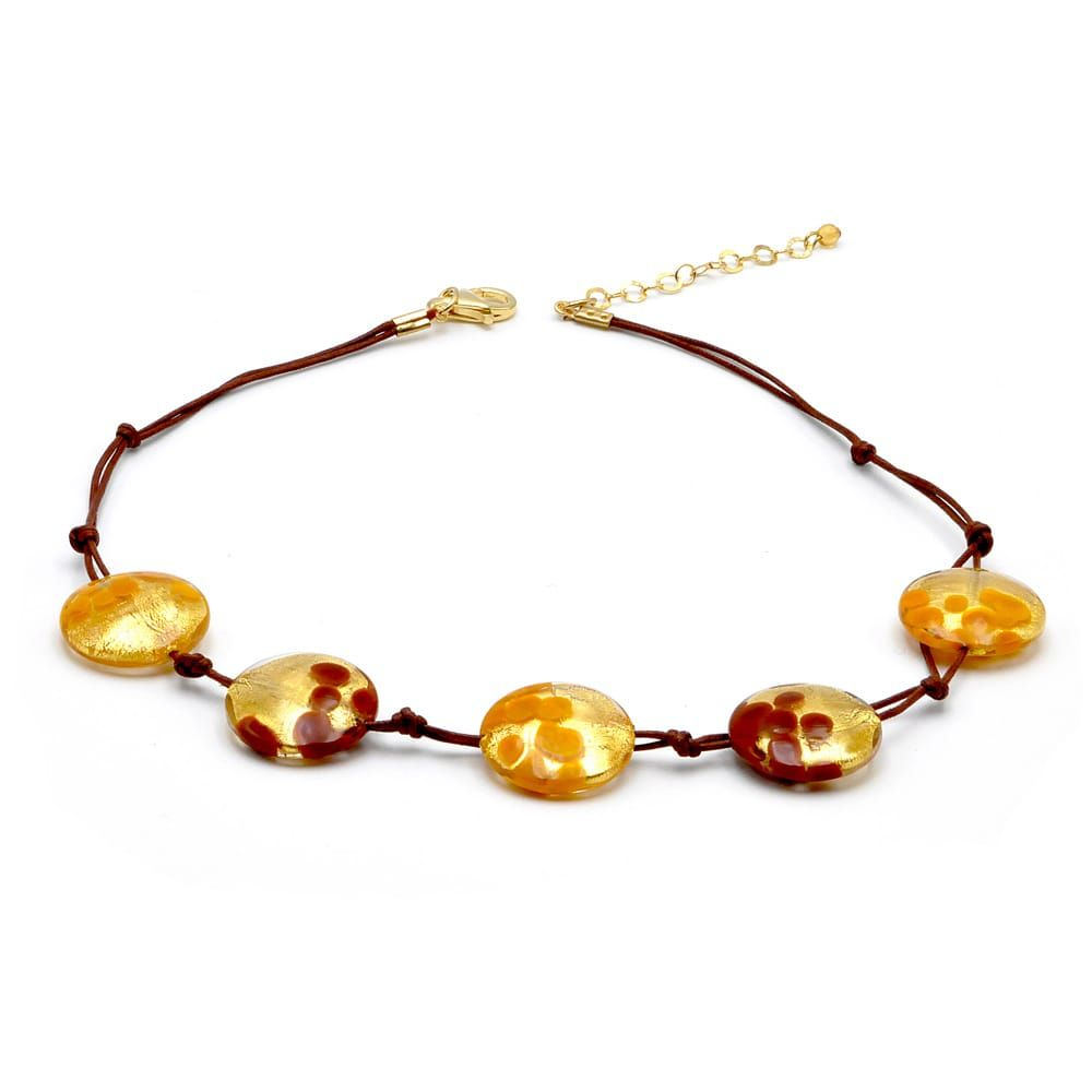 Sunset 5 perlas puntos y oro con cuerda - collar 5 gránulos de oro joyas de oro auténtico cristal de murano