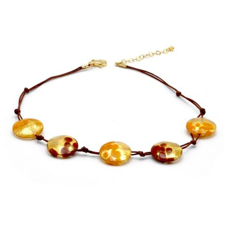 Collar 5 gránulos de oro joyas de oro auténtico cristal de murano