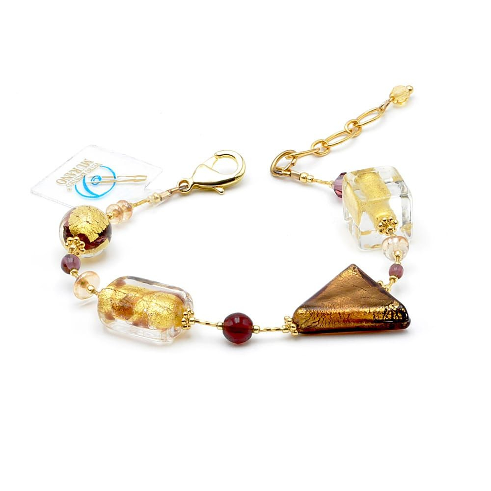 Bracelet verre de murano ambre or veritable