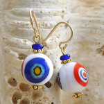 Bola murrine-blanco - aretes murrine millefiori blanco de la joyería genuina de cristal de murano de venecia