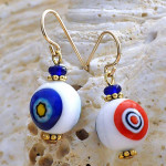 Bola murrine-blanco - aretes murrine millefiori blanco de la joyería genuina de cristal de murano de venecia