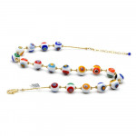 Gold murrine white pearls millefiori necklace in real murano glass