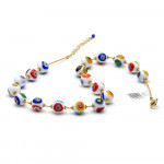 Collier or murrine blanc perles millefiori en veritable verre de murano