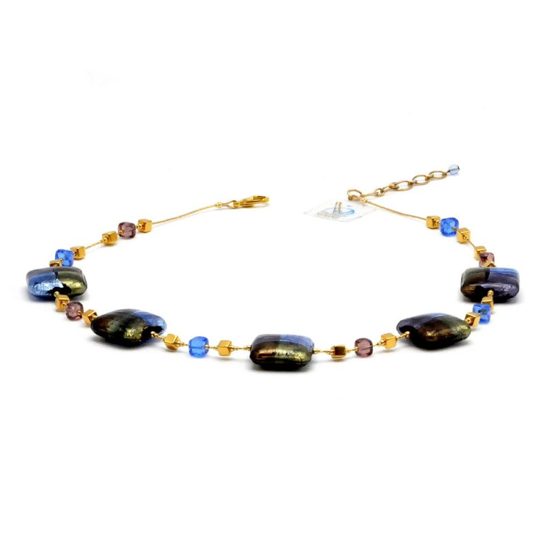 Quadrifoglio ketting blauw juweel, originele murano glas van venetië