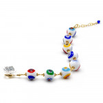 Bracelet or murrine blanc perles millefiori en veritable verre de murano