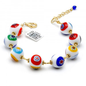 Ball murrine blanc - bracelet or murrine blanc perles millefiori en veritable verre de murano