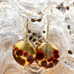 Boucles d'oreilles pendantes pastilles marron et or