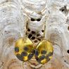 Zonsondergang - grijze oorbellen bengelen pastilles van grijs en goud originele murano glas van venetië
