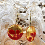 Boucles d'oreilles pendantes pastilles rouge et or 