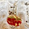 Red and gold drop earrings genuine murano glass of venice 
