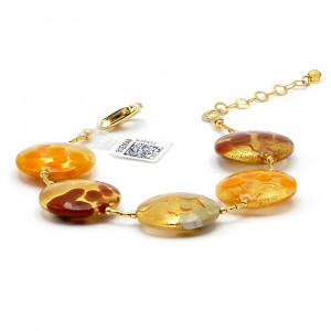 Sunset ams - gold orange brown gray bracelet genuine murano glass