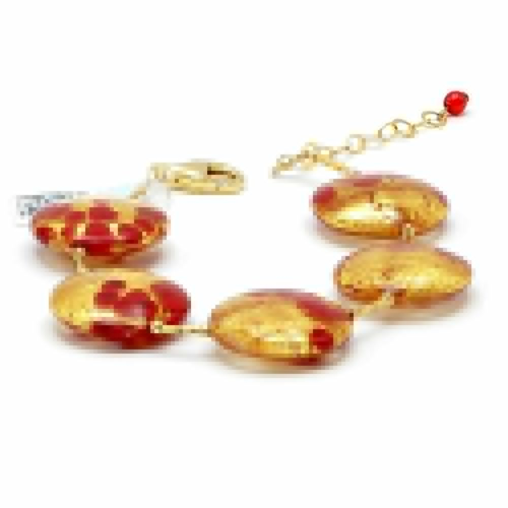 Sunset vce - bracelet or rouge en veritable verre de murano