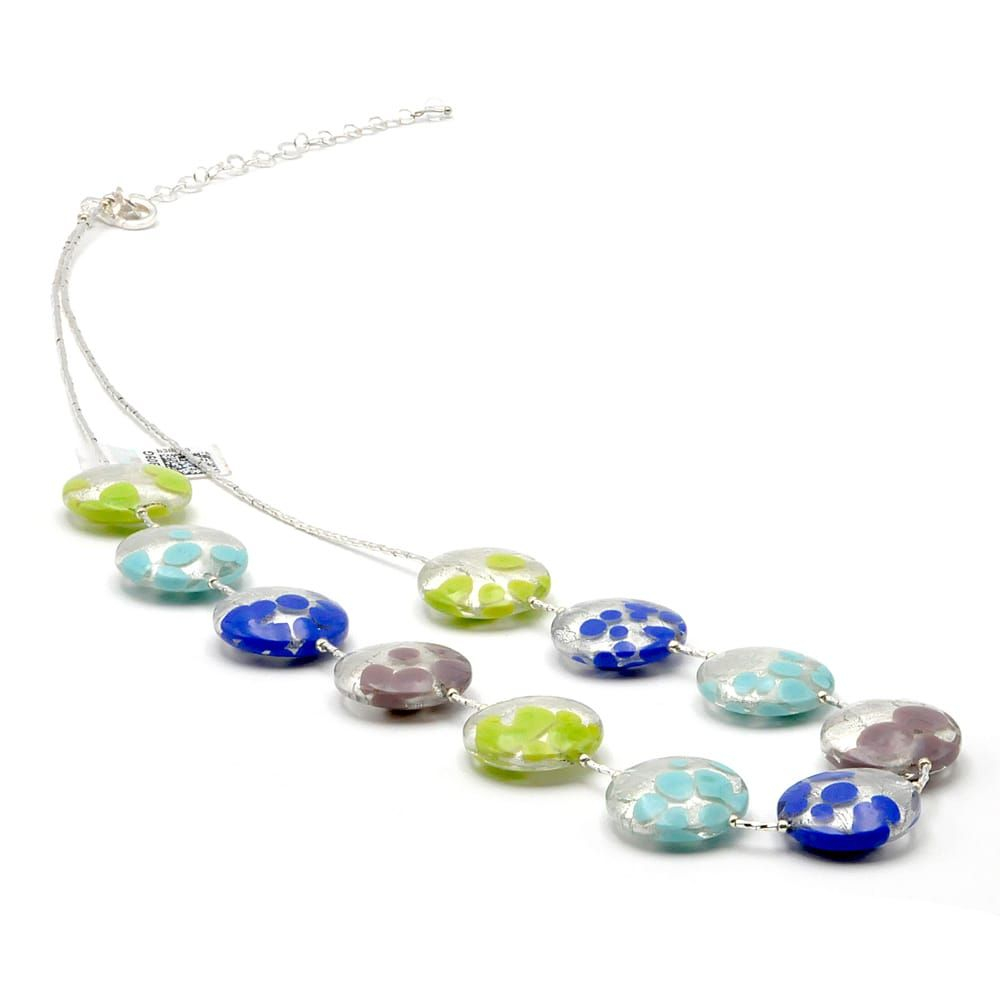 Sunset fao - sautoir collier en verre de murano bleu et argent