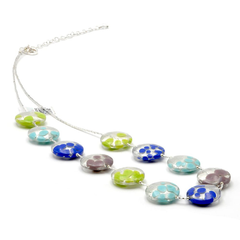 Collier en verre de murano bleu et argent