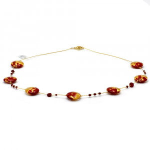 Collana in vetro di murano rosso e oro