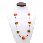 Collana in vetro di murano rosso e oro