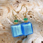 Aretes cristal murano azul y oro joya cristal murano genuino de venecia