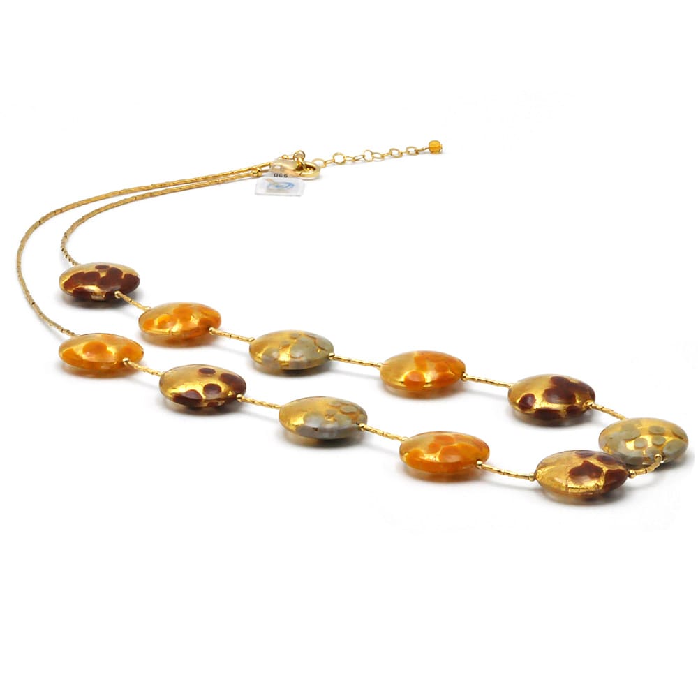 Gold orange multicolor necklace murano glass 