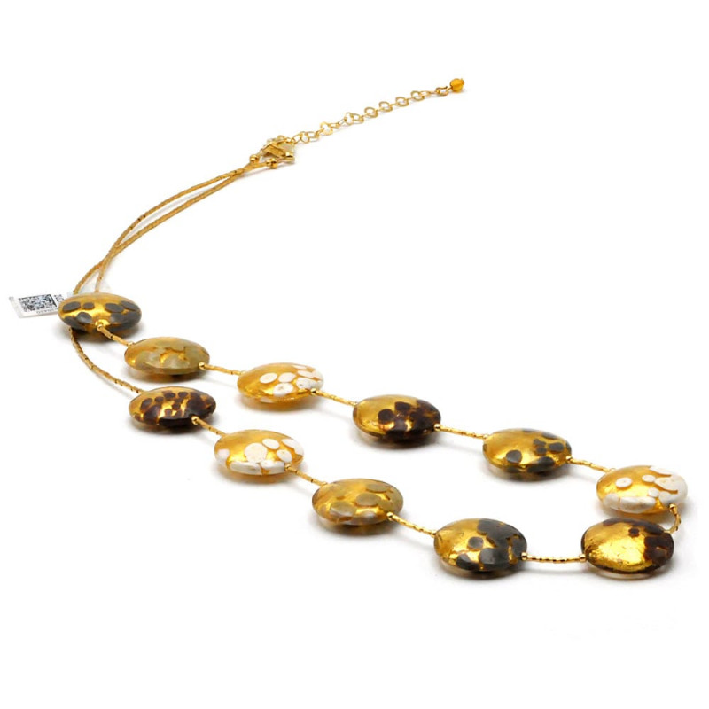 White grey brown murano glass gold necklace 