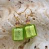 Green and gold murano glass earrings