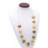 White grey brown murano glass gold necklace 