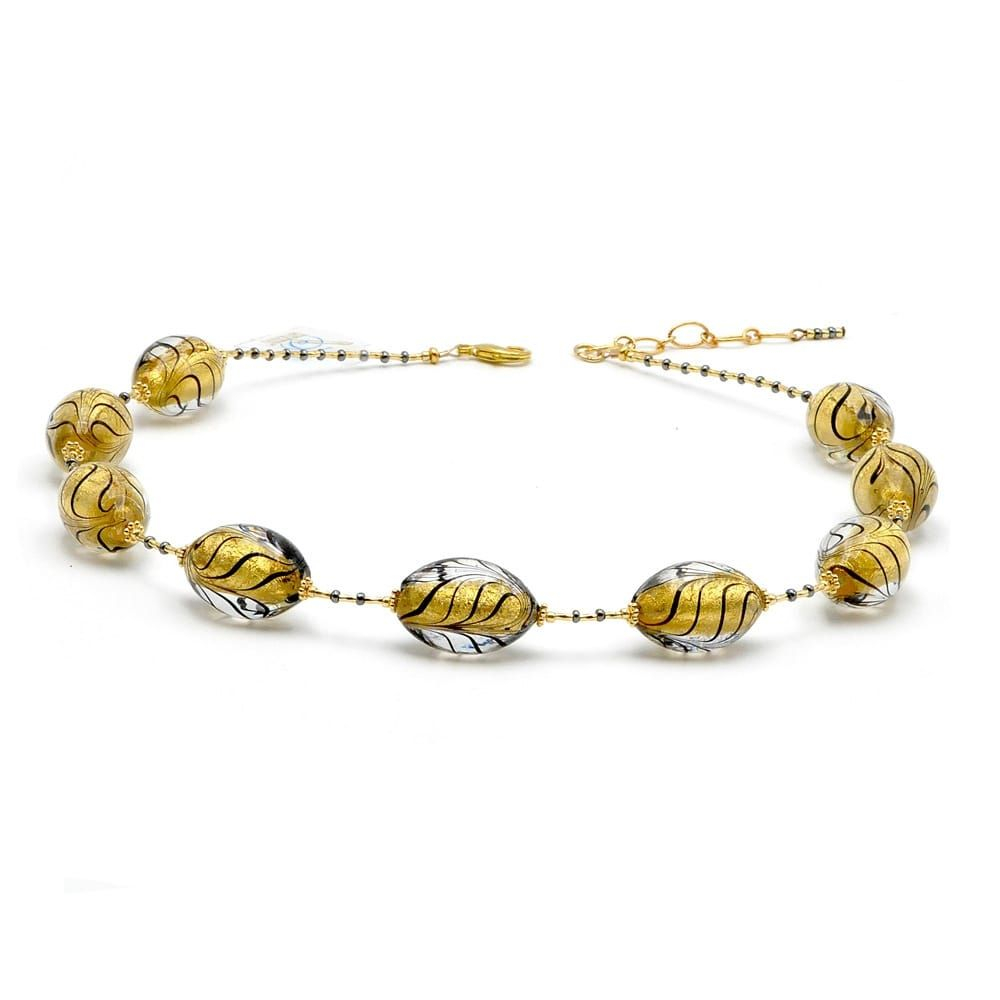 Fenicio oliva oro y negro - collar de oro genuino cristal de murano venecia
