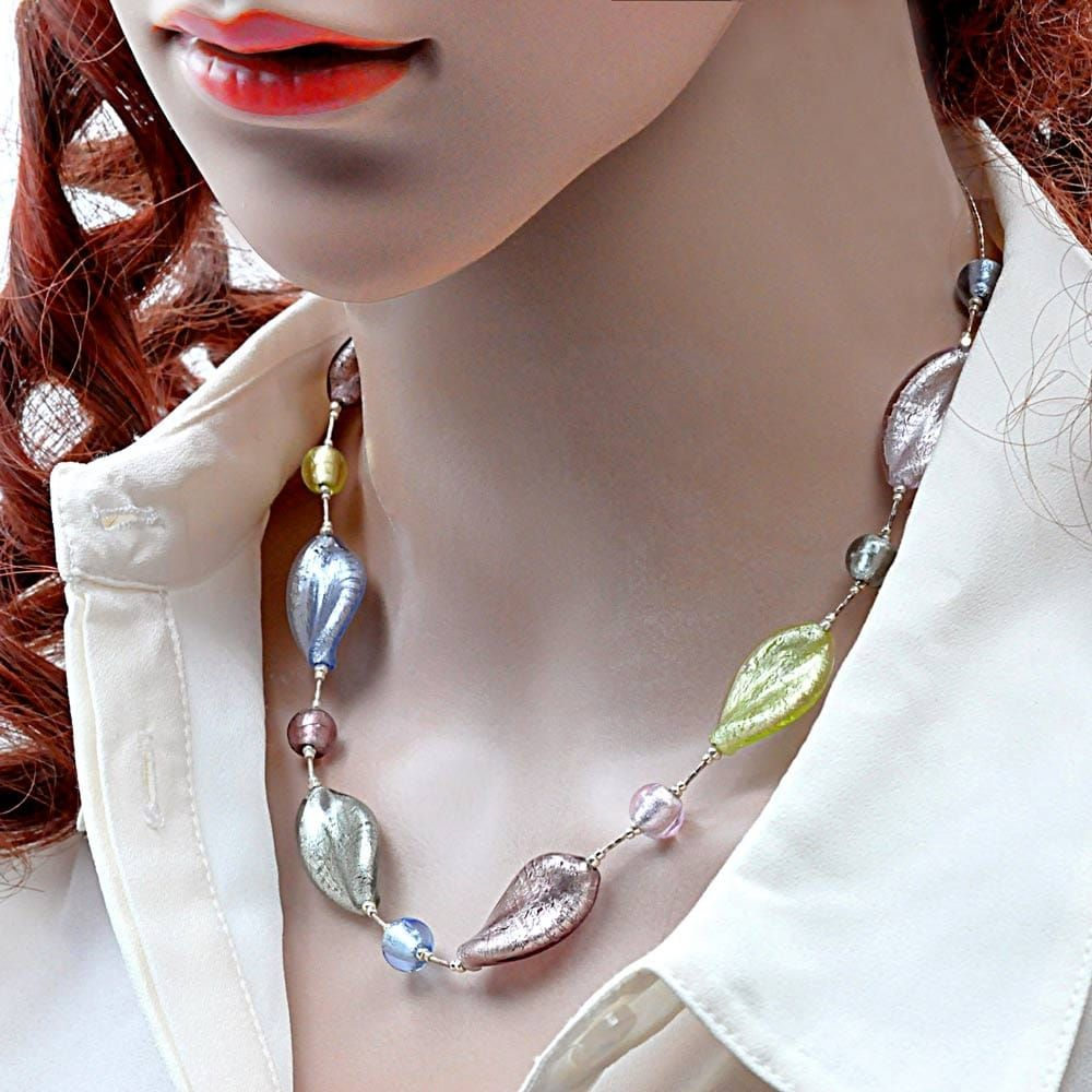 Chlorophyll silver - silver murano glass necklace genuine murano glass