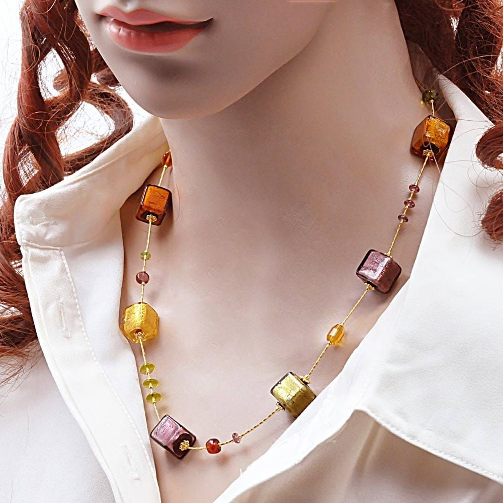 America bernsteinfarben - halskette bernsteinfarben gold und lila aus echtem murano glas