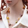Amber gold and parma murano glass necklace 