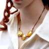 Collar 3 gránulos de oro joyas de oro auténtico cristal de murano